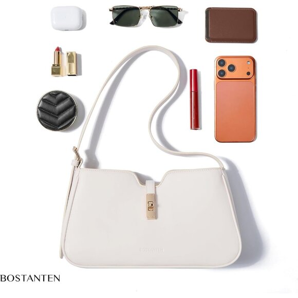 Women Off-white Vegan Leather Small Shoulder Bag Casual Hobo Purse - Picture 6 of 6